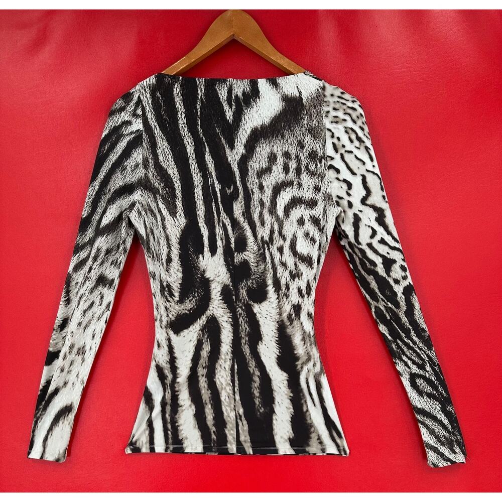 Roberto Cavalli Black and White Animal Print Long Sleeve Blouse - Picture 5 of 13